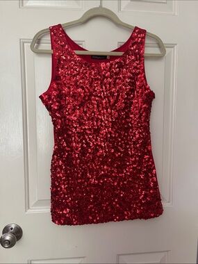 Red Sequin Tank Top by - Sleeveless Party Top